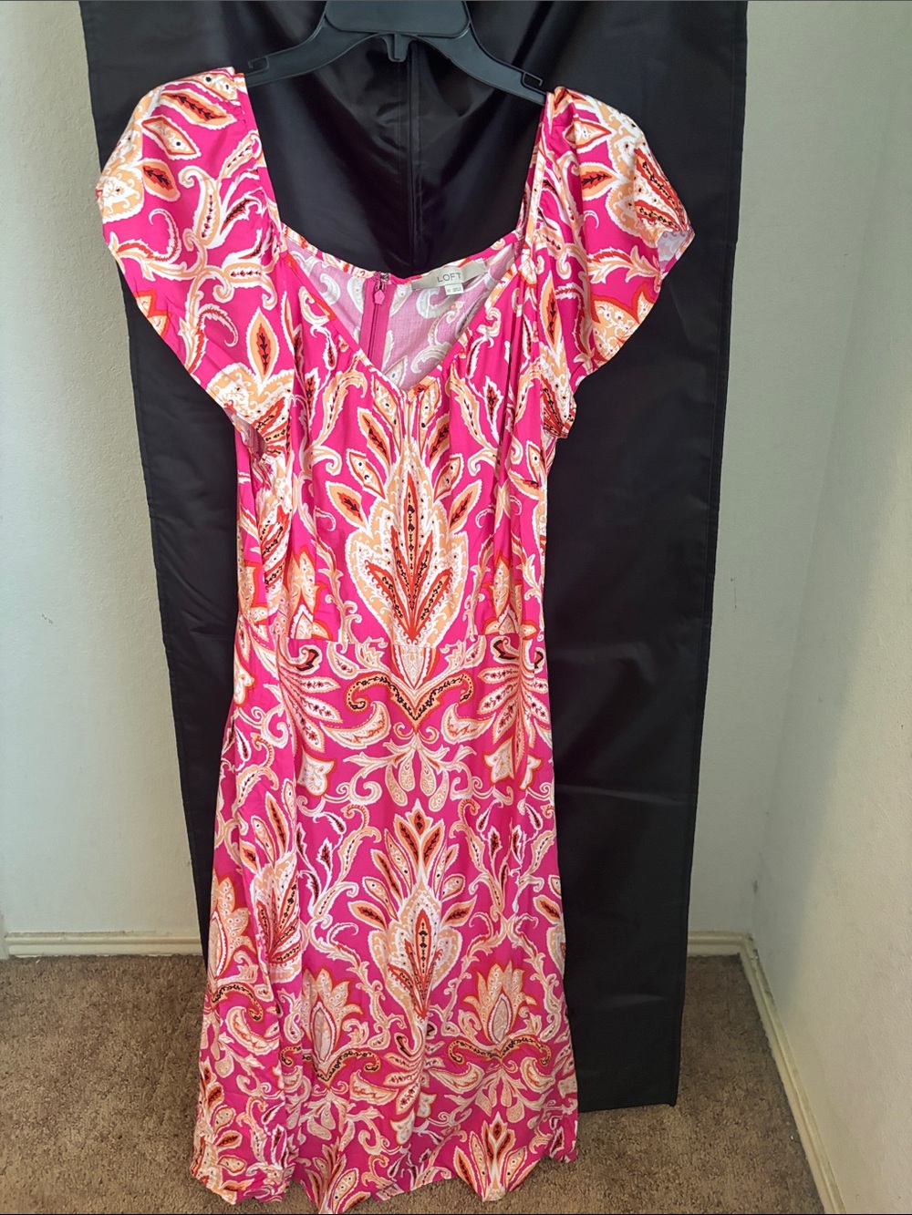 LOFT Fuchsia Paisley Maxi Dress with Flutter Sleeves